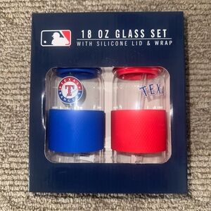Texas Rangers 18 oz Glass Set with Silicone Lid